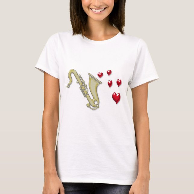 I Liebe Saxaphone Herzen T-Shirt (Vorderseite)