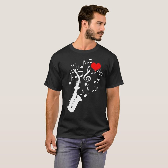 I Liebe Saxophone Music black komisch T-Shirt (Vorne ganz)