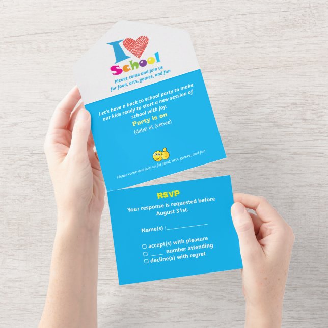 I Liebe School Back to School Cartoon Abschluss All In One Einladung (Abreißen)