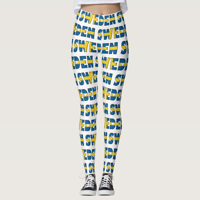 I Liebe Schweden Flaggenfarben Typografie Muster N Leggings (Vorderseite)