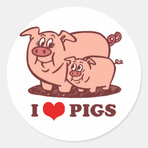 I Liebe Schweine Taste Runder Aufkleber