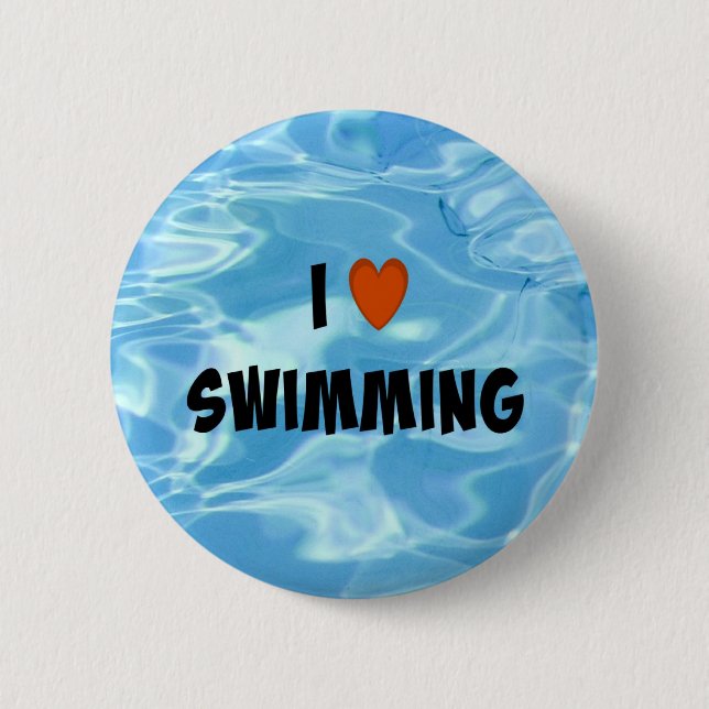I Liebe Schwimmen - Einladung von blauem Wasser  Button (Vorderseite)
