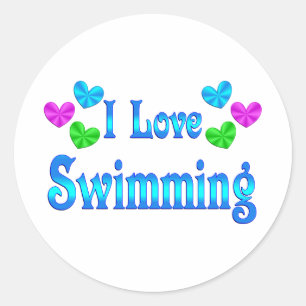 I Liebe Schwimmen Runder Aufkleber