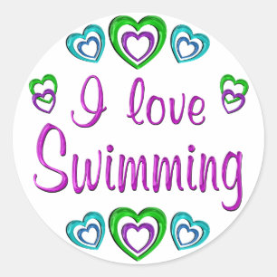 I Liebe Schwimmen Runder Aufkleber