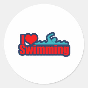 I Liebe Schwimmen Runder Aufkleber