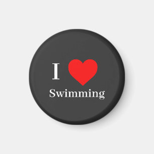 I Liebe Schwimmen Typografie & Rotes Herz Schwarz Magnet