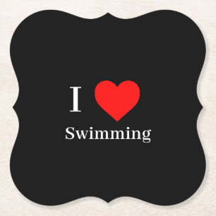 I Liebe Schwimmen Typografie & Rotes Herz Schwarz Untersetzer