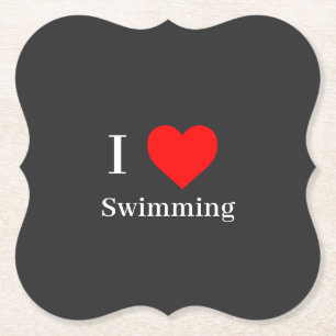 I Liebe Schwimmtypografie & Rotes Herz Dunkelgrau Untersetzer