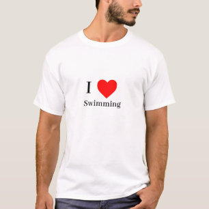 I Liebe Schwimmtypografie & Rotes Herz T-Shirt