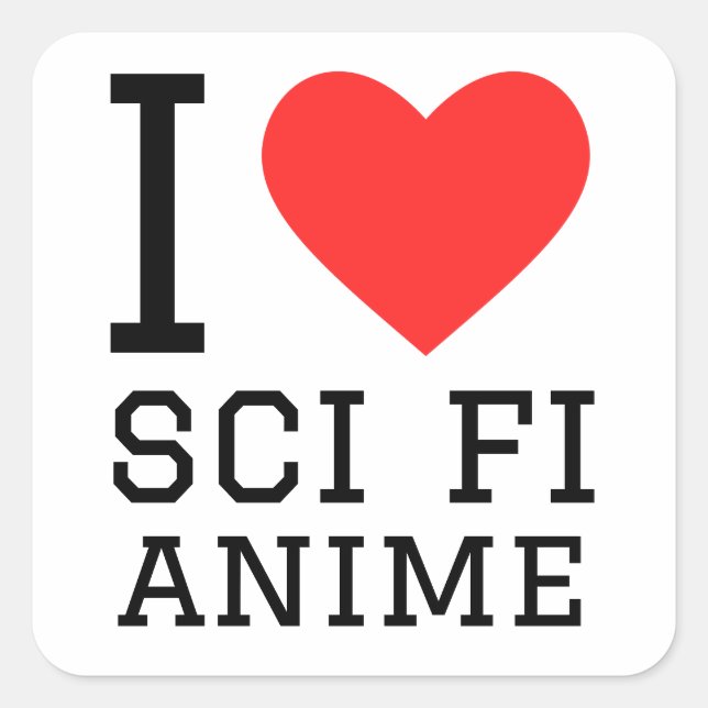 I Liebe sci fi anime Quadratischer Aufkleber (Vorderseite)