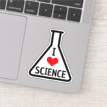 I Liebe Science Erlenmeyer Aufkleber<br><div class="desc">Aufkleber mit dem Text "I Liebe (red heart) science" in einer schwarzen Kontur einer Erlenmeyer-Flasche.</div>