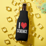 I Liebe Science Flaschenkühler<br><div class="desc">Eine coole Wissenschaftslehrer-Flasche cooler in Schwarz,  die ein phantastisches I-Liebe-Wissenschaftsmuster mit einem roten Herz zeigt,  umhüllt von einem Atom-Modell.</div>