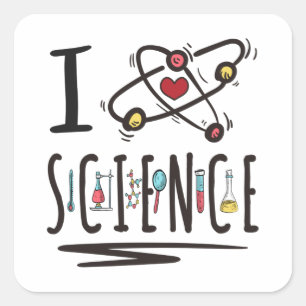 I Liebe Science Quadratischer Aufkleber