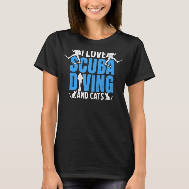 I Liebe Scuba Diving & Cats Scuba Divers T-Shirt (Vorderseite)