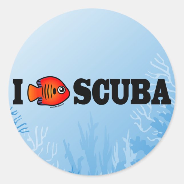 I Liebe Scuba Runder Aufkleber (Vorderseite)