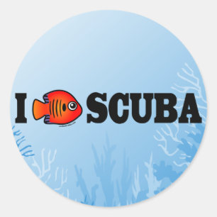 I Liebe Scuba Runder Aufkleber
