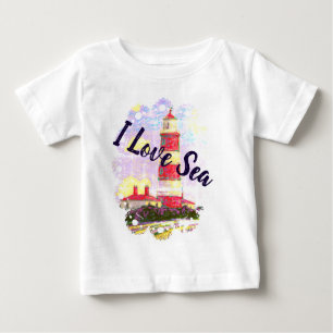 I Liebe Sea mit einem Leuchtturm und einer Muschel Baby T-shirt