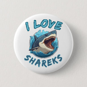 I Liebe Sharks Fisher Button