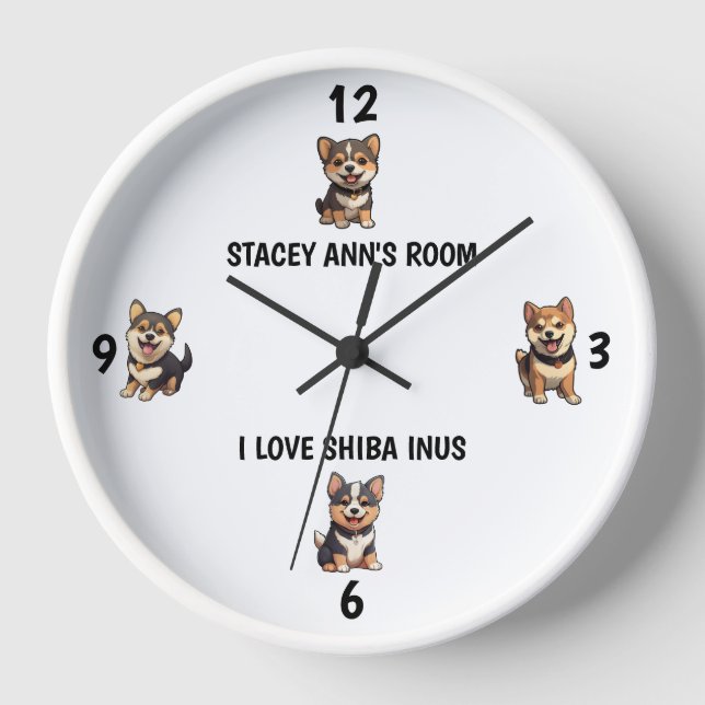 I Liebe Shiba Inus Niedlich Name Wall Uhr (Vorderseite)