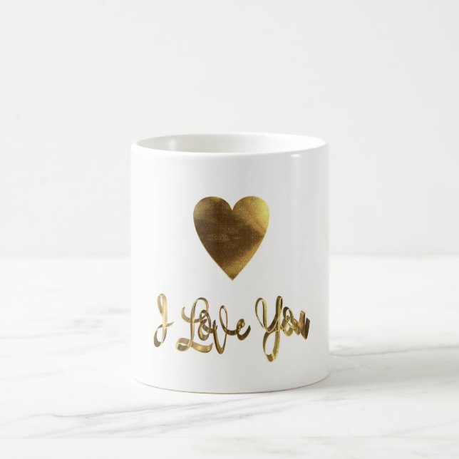 I Liebe Sie goldene Herz-Typografie romantisch Kaffeetasse (Mittel)