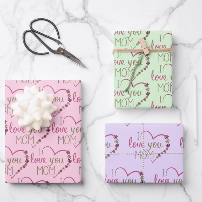 I Liebe Sie Mama Design Geschenkpapier Set (Vorderseite)