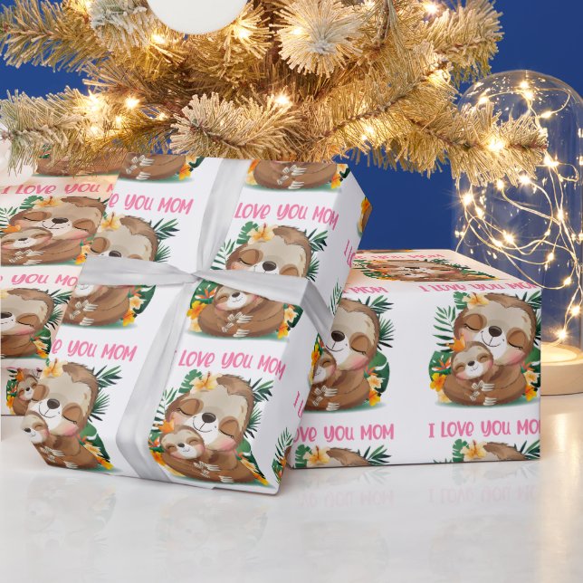 I Liebe Sie Mama Niedliche Mama und Baby Sloth Geschenkpapier (Feiertage)