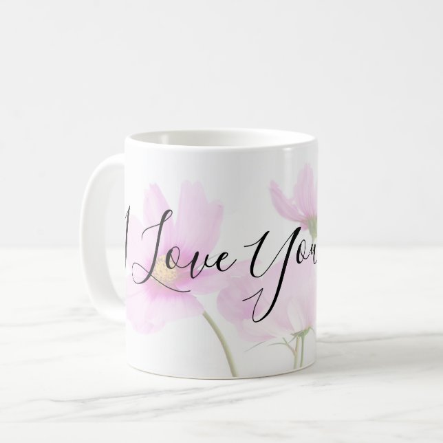 I Liebe Sie Mama-Typografie auf blassem - rosa Kaffeetasse (Vorderseite Links)