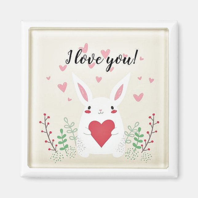 I Liebe Sie Niedlichen Bunny Romantic Square Magne Magnet (Vorne)