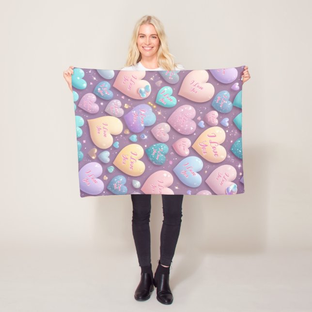 I Liebe Sie - Pastel Niedliche Blasen Herz Fleecedecke (Beispiel)