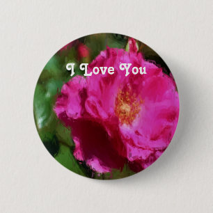 I Liebe Sie rosa Blume Button