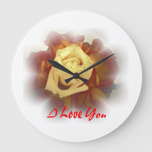 I Liebe Sie Rose Große Wanduhr (Vorderseite)