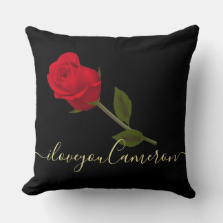 i Liebe Sie Rote Rose auf Schwarz und Gold monogra Kissen
