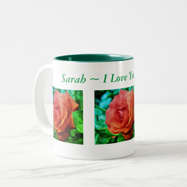 I Liebe Sie Rote Rose Personalisiert Zweifarbige Tasse (Vorderseite Links)