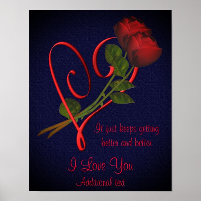 I Liebe Sie Rote Rosen Elegantes Herz Personalisie Poster (Vorne)