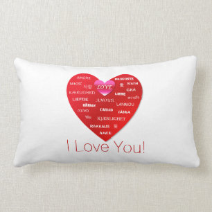 I Liebe Sie   rotes Herz mit vielen Wörtern der Lendenkissen