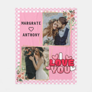 I Liebe Sie Skript Foto Pink und Weiß pesonisiert Fleecedecke