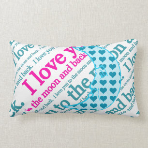 I Liebe Sie zum Mond und hinteren zu den Lendenkissen