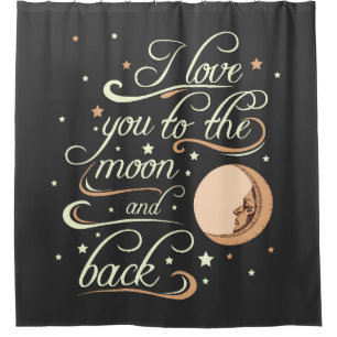 I Liebe Sie zum Mond-und Rückseiten-Schwarzen Duschvorhang