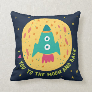 I Liebe Sie zum Mond und zum hinteren Rocketship Kissen