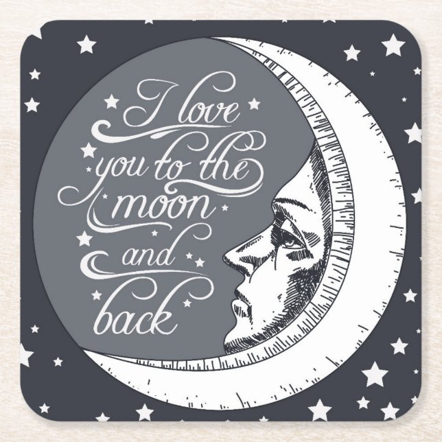I Liebe Sie zum Mond und zur Rückseite Rechteckiger Pappuntersetzer (Vorderseite)