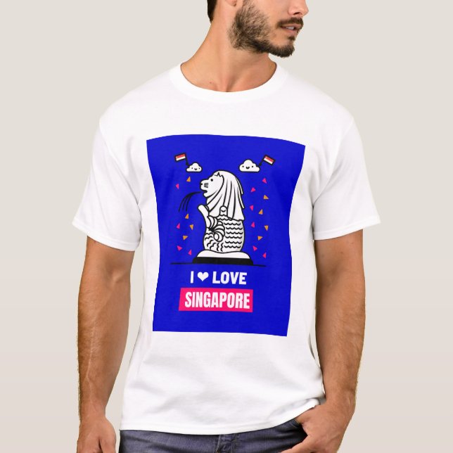 I Liebe Singapur Merlion Design für Tourismus T-Shirt (Vorderseite)