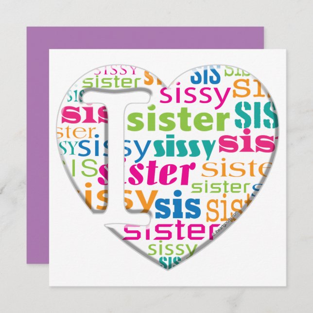 I Liebe Sister, Sis, Sissy - Karte (Vorne/Hinten)