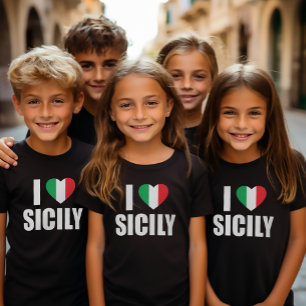 I Liebe Sizilien Italienische Flagge Herzkinder T-Shirt