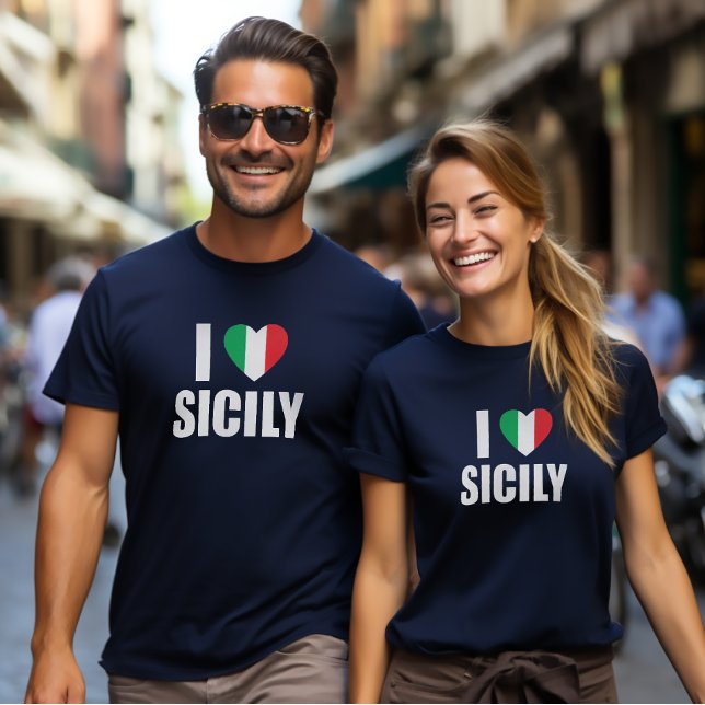 I Liebe Sizilien - Italienisches Flaggenherz T-Shirt (I Love Sicily Tee with Italian Flag Heart)