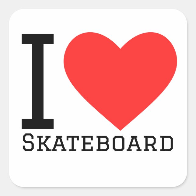 I Liebe Skateboard Quadratischer Aufkleber (Vorderseite)