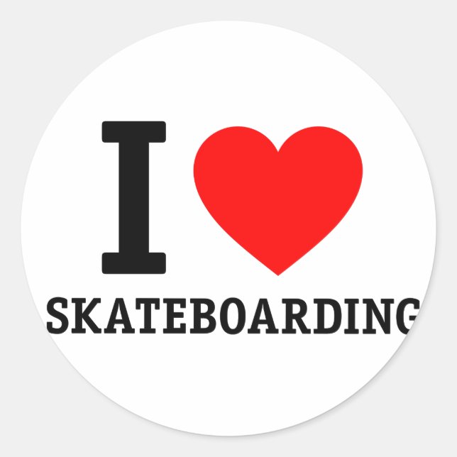 I Liebe Skateboarding Runder Aufkleber (Vorderseite)