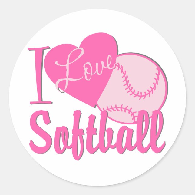 I Liebe Softball Pink Runder Aufkleber (Vorderseite)