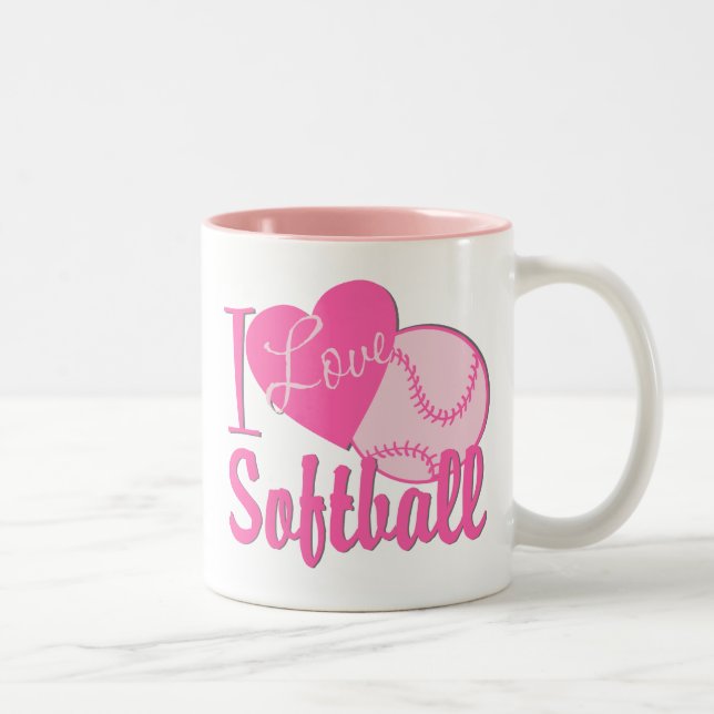 I Liebe Softball Pink Zweifarbige Tasse (Rechts)