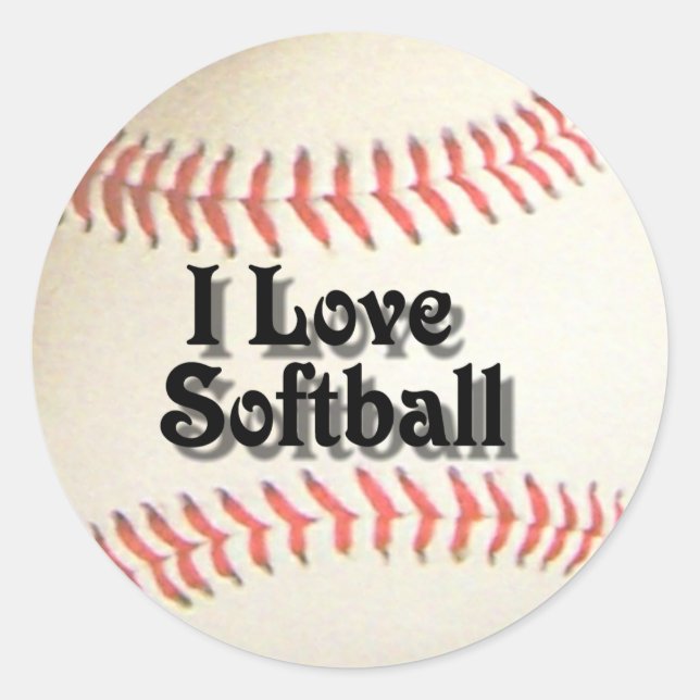 I LIEBE SOFTBALL-STICKER RUNDER AUFKLEBER (Vorderseite)