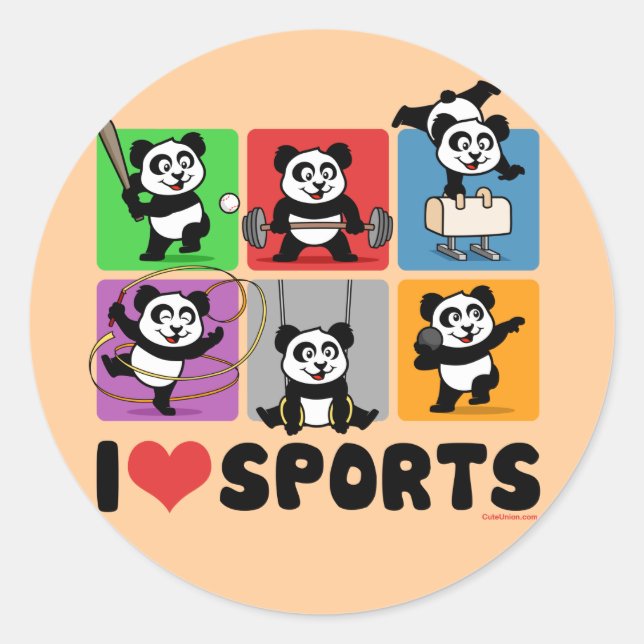 I Liebe Sports Pandas Runder Aufkleber (Vorderseite)
